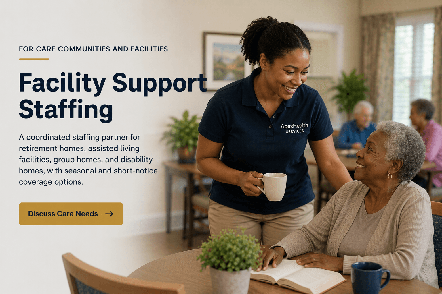 Healthcare support staff working in a care facility