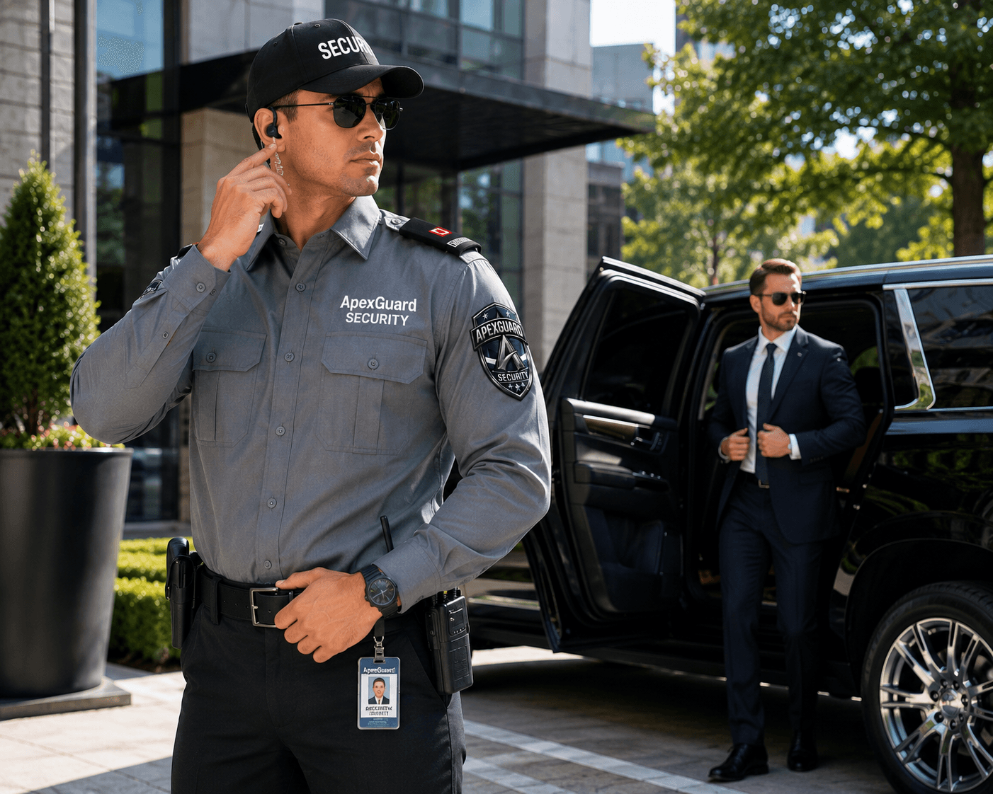 ApexGuard executive protection operative on duty