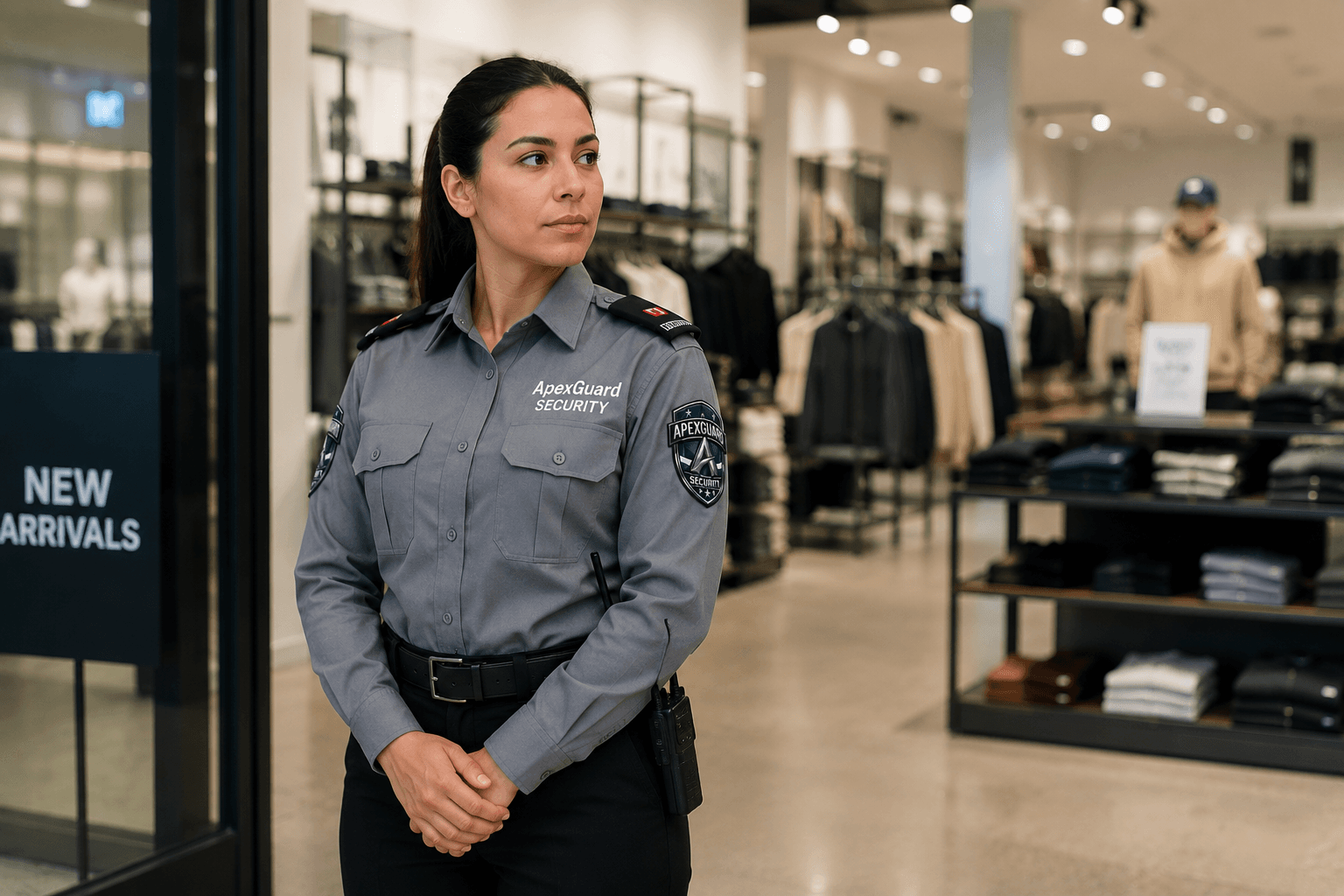 ApexGuard officer on duty in retail store