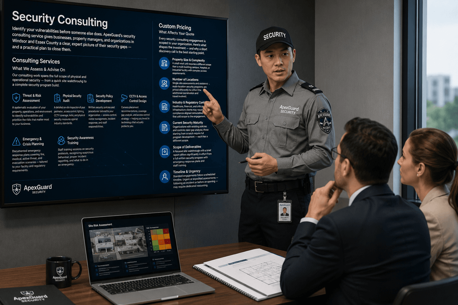 ApexGuard security consultant conducting a site assessment